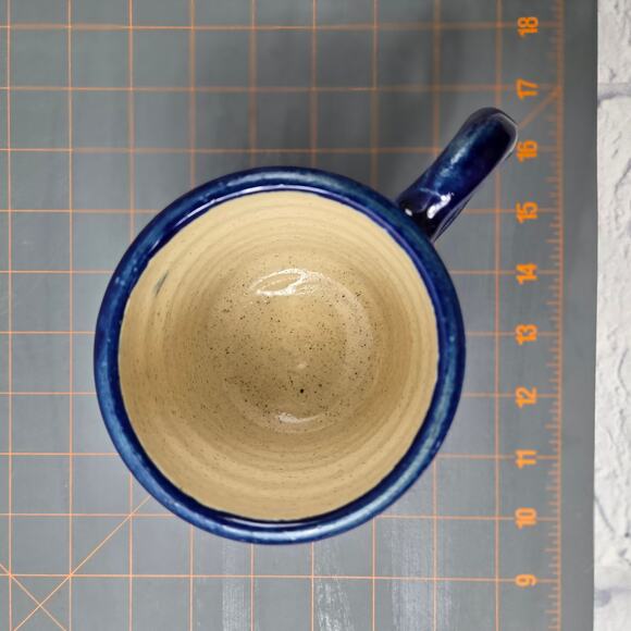 Signed Sandstone Texture Pottery Coffee Tea Mug Mexico Sombrero Cactus Blue Rim - Picture 9 of 13